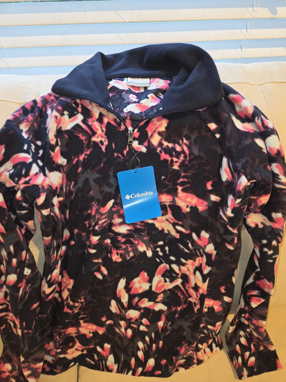 Columbia Women's Black, Pink & Cream Patterned Zip-Up Fleece